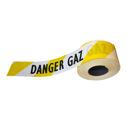 Rubalise de signalisation Danger gaz en polyéthylène, 75 mm x 250 m, pour zones à risque.