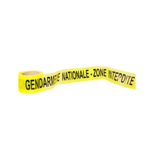 Rubalise "Gendarmerie nationale zone interdite" en polyéthylène, 75 mm x 250 m, pour sécurité publique.